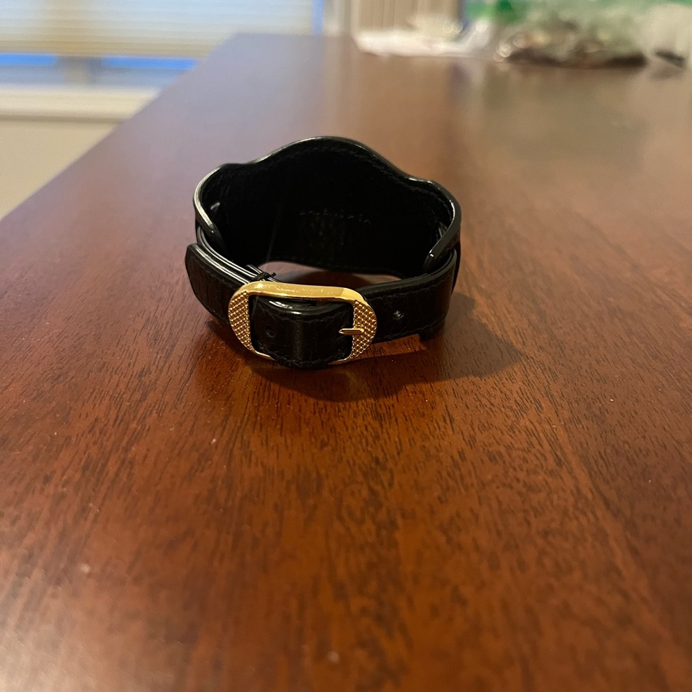 Authentic Balenciaga Black Leather Bracelet with Gold Accents - Picture 3 of 5
